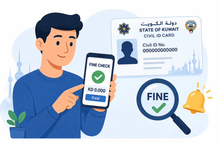 Kuwait Civil ID fine check using a mobile phone
