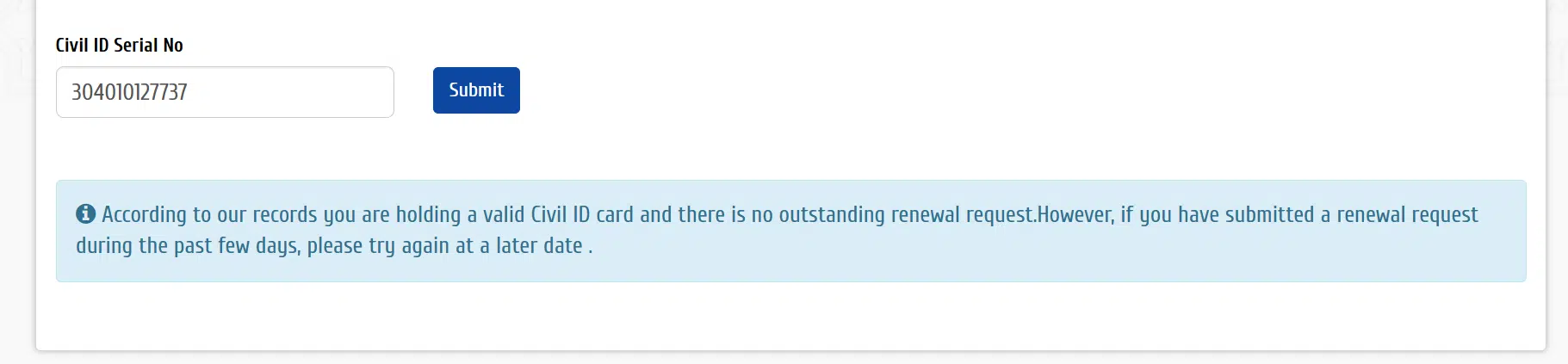 Check the result of your validity check of civil ID