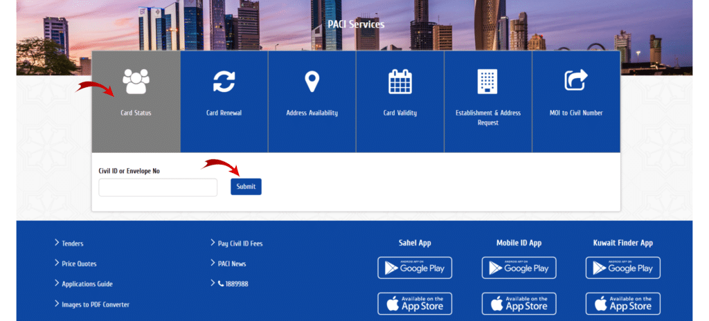 Enter Your Civil ID Number to PACCI website