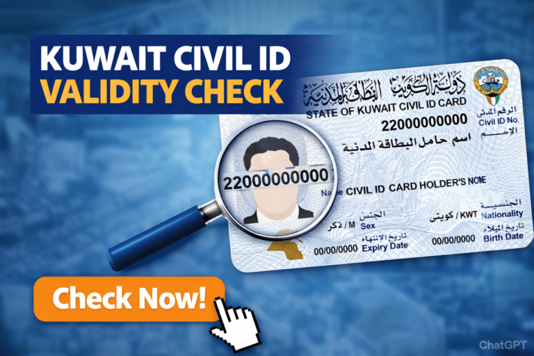 Kuwait Civil ID validity check online guide with Civil ID card image and verification process