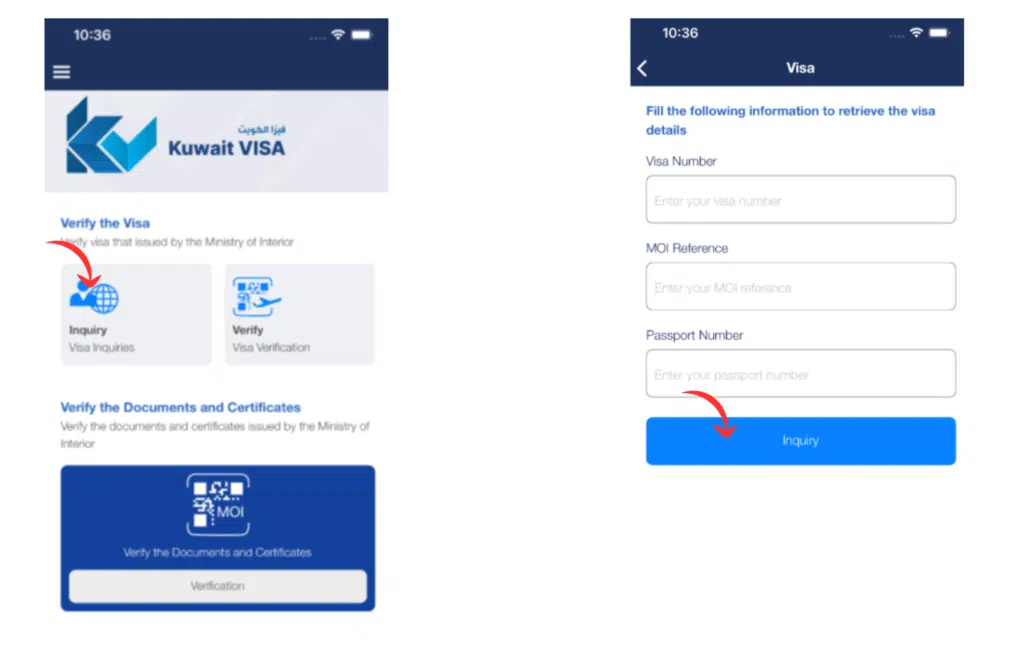 Kuwait visa inquiry from Kuwait Visa App infographics