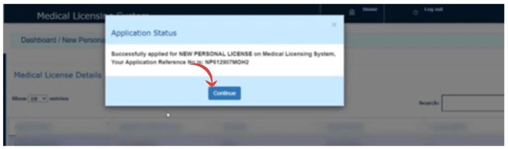 New personal medical license application confirmation in Kuwait