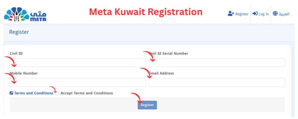 Meta Kuwait Registration and enter your detail