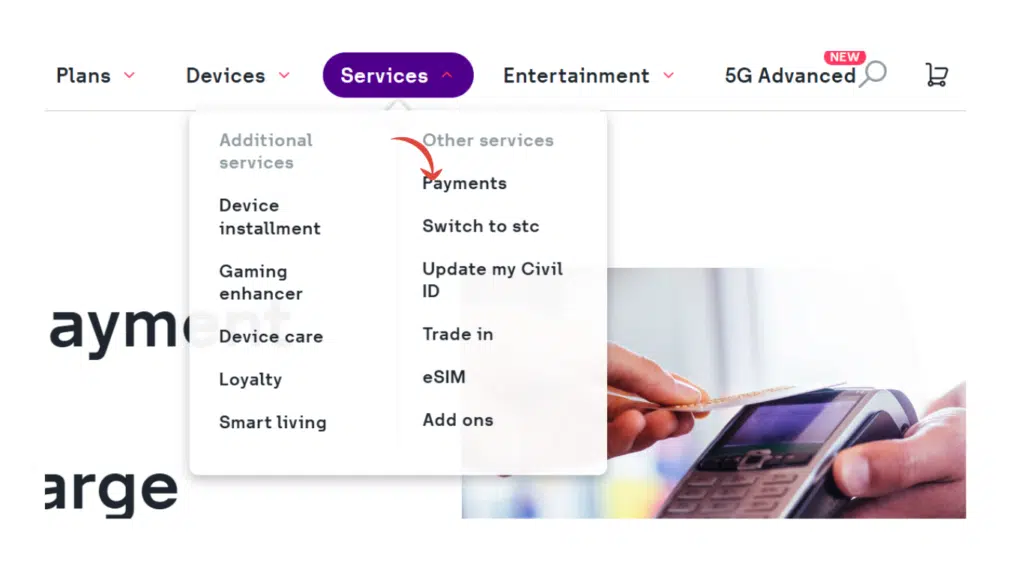 STC Kuwait Payments page to check balance and pay outstanding bills online