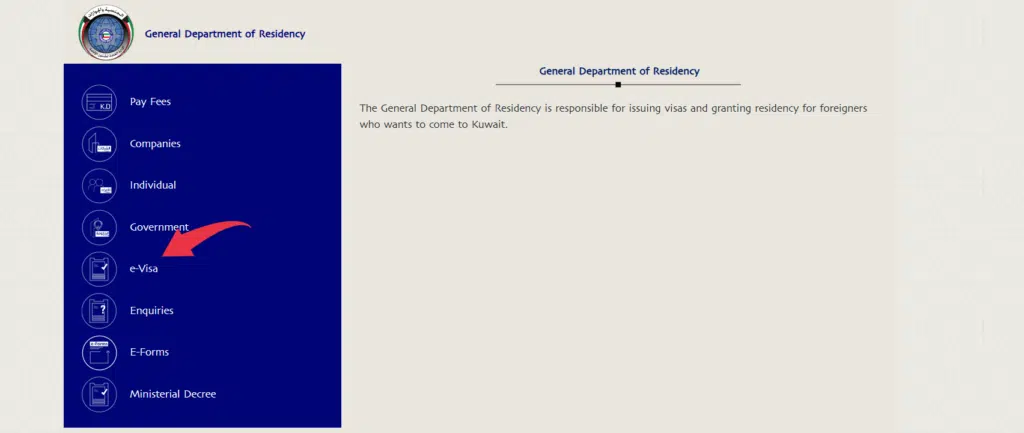 Kuwait visa services e visa option MOI residency department online visa services Kuwait