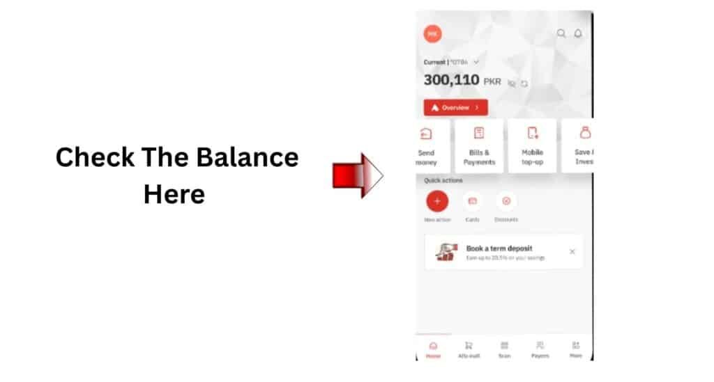 Alfa balance check Kuwait via Alfa app showing account balance and quick actions