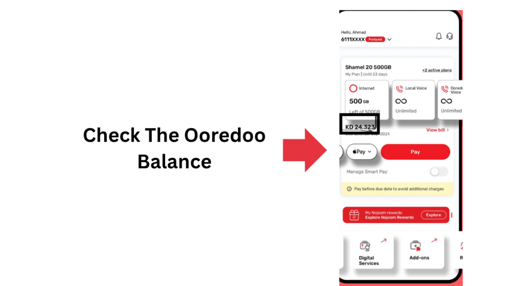 Check Ooredoo balance Kuwait through app dashboard
