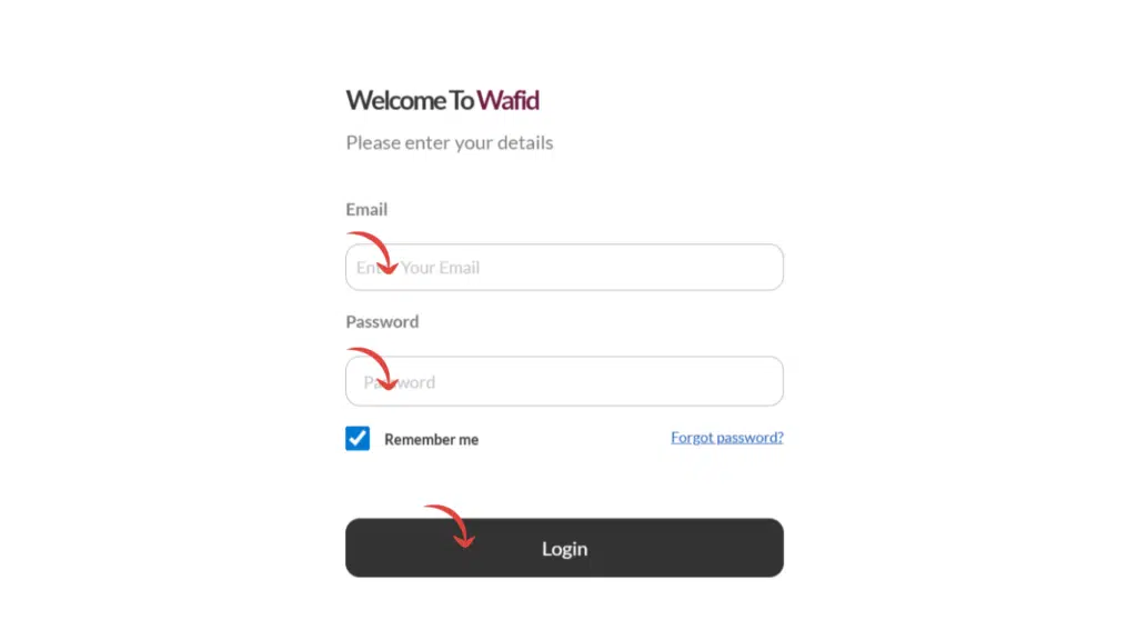 Wafid login page showing email and password fields
