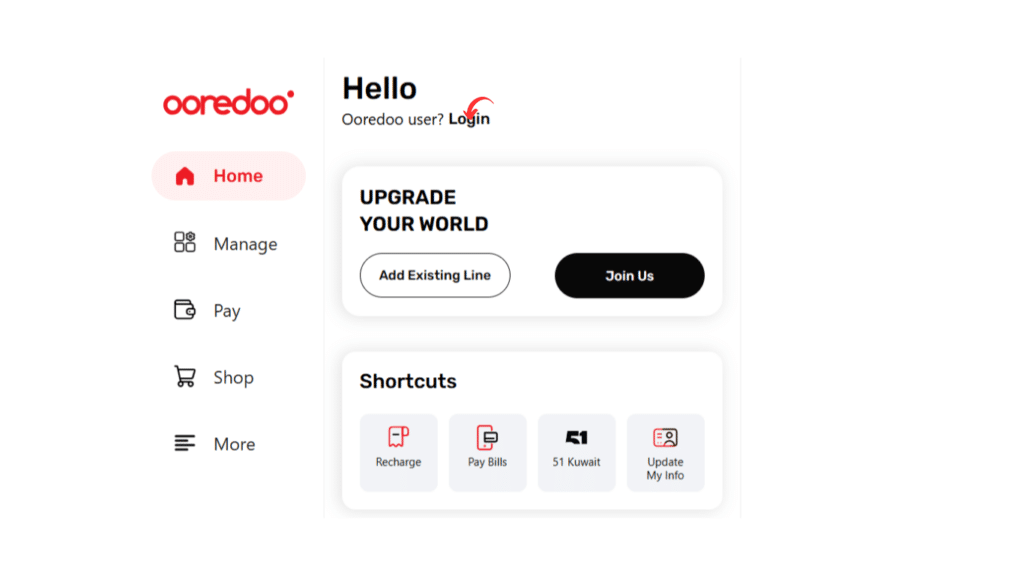 Ooredoo Kuwait dashboard showing account overview and balance details