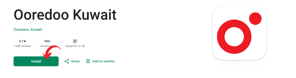 Ooredoo Kuwait app install screen for easy balance check in Kuwait
