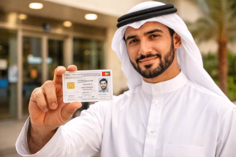 Man holding collected Civil ID card in Kuwait after successful collection