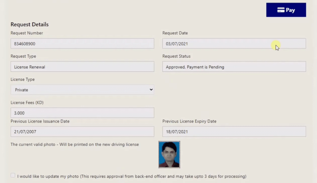 Upload documents for Kuwait driving license renewal application online