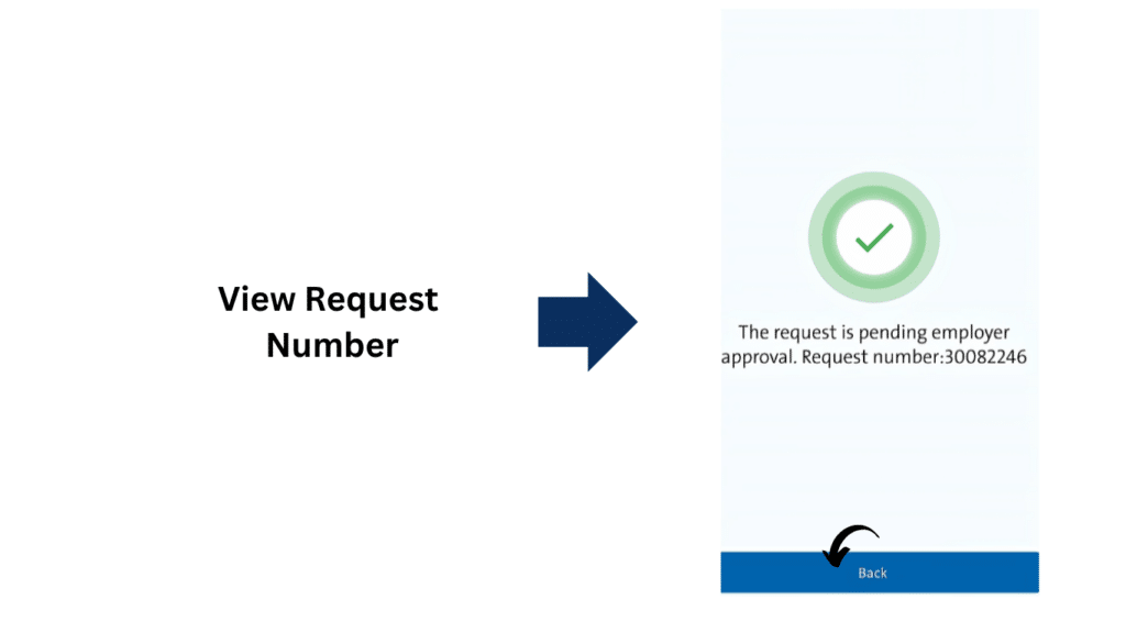 Kuwait exit permit request status screen displaying request number and employer approval status.