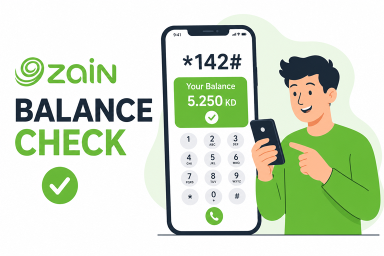 Zain Balance Check Kuwait guide showing USSD code *142# and mobile balance inquiry methods.