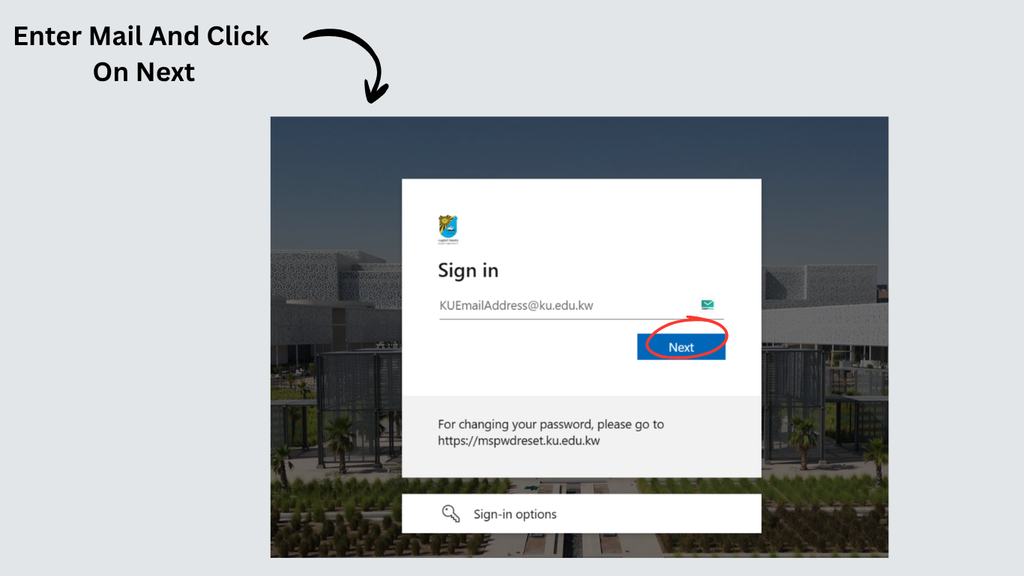 Moodle KU Login KU email sign-in and Next button