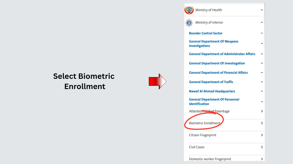 Select biometric enrollment service for Kuwait appointment